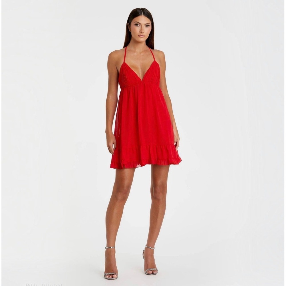 NEW MAC DUGGAL Ieena Red Chiffon Babydoll Dress Size 10 Style 70194 NWT